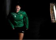 6 November 2021; Tiegan Ruddy of Peamount United makes her way to the pitch before the SSE Airtricity Women's National League match between Peamount United and DLR Waves at PLR Park in Greenogue, Dublin. Photo by Eóin Noonan/Sportsfile