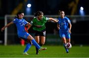 6 November 2021; Rebecca Watkins of Peamount United in action against Aoife Brophy of DLR Waves during the SSE Airtricity Women's National League match between Peamount United and DLR Waves at PLR Park in Greenogue, Dublin. Photo by Eóin Noonan/Sportsfile