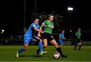 6 November 2021; Rebecca Watkins of Peamount United in action against Aoife Brophy of DLR Waves during the SSE Airtricity Women's National League match between Peamount United and DLR Waves at PLR Park in Greenogue, Dublin. Photo by Eóin Noonan/Sportsfile