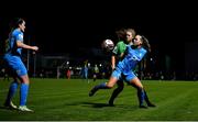 6 November 2021; Kerri Letmon of DLR Waves in action against Rebecca Watkins of Peamount United during the SSE Airtricity Women's National League match between Peamount United and DLR Waves at PLR Park in Greenogue, Dublin. Photo by Eóin Noonan/Sportsfile