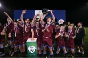 6 November 2021; Galway United captain Tommy Lillis lifts the cup during the EA SPORTS National League of Ireland U14 League Final match between Shamrock Rovers and Galway United at Athlone Town Stadium in Athlone, Westmeath. Photo by Michael P Ryan/Sportsfile