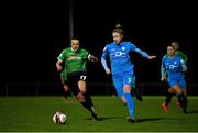 6 November 2021; Jess Gleeson of DLR Waves in action against Aine O'Gorman of Peamount United during the SSE Airtricity Women's National League match between Peamount United and DLR Waves at PLR Park in Greenogue, Dublin. Photo by Eóin Noonan/Sportsfile