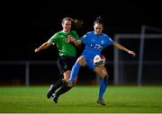 6 November 2021; Ciara Maher of DLR Waves in action against Lucy McCartan of Peamount United during the SSE Airtricity Women's National League match between Peamount United and DLR Waves at PLR Park in Greenogue, Dublin. Photo by Eóin Noonan/Sportsfile