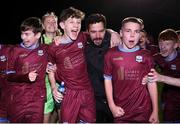 6 November 2021; Galway United players and manager Xavi Vazques celebrate following their side's victory during the EA SPORTS National League of Ireland U14 League Final match between Shamrock Rovers and Galway United at Athlone Town Stadium in Athlone, Westmeath. Photo by Michael P Ryan/Sportsfile