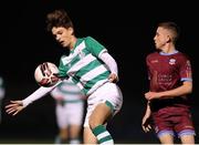 6 November 2021; Filip Wasilewski of Shamrock Rovers in action against Lucas Vencele of Galway United during the EA SPORTS National League of Ireland U14 League Final match between Shamrock Rovers and Galway United at Athlone Town Stadium in Athlone, Westmeath. Photo by Michael P Ryan/Sportsfile