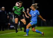 6 November 2021; Dora Gorman of Peamount United in action against Fiona Donnelly of DLR Waves during the SSE Airtricity Women's National League match between Peamount United and DLR Waves at PLR Park in Greenogue, Dublin. Photo by Eóin Noonan/Sportsfile