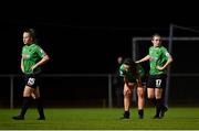 6 November 2021; Tiegan Ruddy of Peamount United is consoled by teaam-mate Dearbhaile Beirke after the SSE Airtricity Women's National League match between Peamount United and DLR Waves at PLR Park in Greenogue, Dublin. Photo by Eóin Noonan/Sportsfile