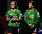 6 November 2021; Peamount United team-mates, Lucy McCartan, left, and Megan Smyth Lynch after the SSE Airtricity Women's National League match between Peamount United and DLR Waves at PLR Park in Greenogue, Dublin. Photo by Eóin Noonan/Sportsfile