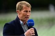 6 November 2021; Former Ireland and Munster player Jerry Flannery during his role as analyst for RTE television before the Autumn Nations Series match between Ireland and Japan at Aviva Stadium in Dublin. Photo by Brendan Moran/Sportsfile