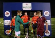 6 November 2021; Captains from both teams fist bump before the EA SPORTS National League of Ireland U14 League Final match between Shamrock Rovers and Galway United at Athlone Town Stadium in Athlone, Westmeath. Photo by Michael P Ryan/Sportsfile