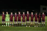 6 November 2021; Galway United players stand for the national anthem before the EA SPORTS National League of Ireland U14 League Final match between Shamrock Rovers and Galway United at Athlone Town Stadium in Athlone, Westmeath. Photo by Michael P Ryan/Sportsfile