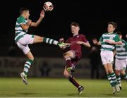 6 November 2021; Eoin Hannon of Galway United in action against Dani Mare of Shamrock Rovers during the EA SPORTS National League of Ireland U14 League Final match between Shamrock Rovers and Galway United at Athlone Town Stadium in Athlone, Westmeath. Photo by Michael P Ryan/Sportsfile