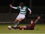 6 November 2021; Filip Wasilewski of Shamrock Rovers in action against Lucas Vencele of Galway United during the EA SPORTS National League of Ireland U14 League Final match between Shamrock Rovers and Galway United at Athlone Town Stadium in Athlone, Westmeath. Photo by Michael P Ryan/Sportsfile