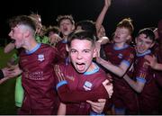 6 November 2021; Jack Kelly of Galway United celebrates with team-mates following their side's victory during the EA SPORTS National League of Ireland U14 League Final match between Shamrock Rovers and Galway United at Athlone Town Stadium in Athlone, Westmeath. Photo by Michael P Ryan/Sportsfile