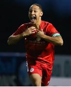 6 November 2021; David Toure of Shelbourne celebrates after scoring the winning penalty of the penalty shootout during the EA SPORTS U17 National League of Ireland Shield Final match between Shelbourne and Cobh Ramblers at Athlone Town Stadium in Athlone, Westmeath. Photo by Michael P Ryan/Sportsfile