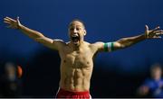 6 November 2021; David Toure of Shelbourne celebrates after scoring the winning penalty of the penalty shootout during the EA SPORTS U17 National League of Ireland Shield Final match between Shelbourne and Cobh Ramblers at Athlone Town Stadium in Athlone, Westmeath. Photo by Michael P Ryan/Sportsfile