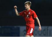 6 November 2021; Charles McGee of Shelbourne celebrates after scoring a goal on the penalty shootout during the EA SPORTS U17 National League of Ireland Shield Final match between Shelbourne and Cobh Ramblers at Athlone Town Stadium in Athlone, Westmeath. Photo by Michael P Ryan/Sportsfile