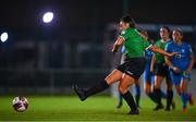 6 November 2021; Tiegan Ruddy of Peamount United takes a penalty which is saved by Eve Badana of DLR Waves during the SSE Airtricity Women's National League match between Peamount United and DLR Waves at PLR Park in Greenogue, Dublin. Photo by Eóin Noonan/Sportsfile