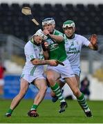 7 November 2021; TJ Reid of Ballyhale Shamrocks is shouldered by Owen Wall of O'Loughlin Gaels during the Kilkenny County Senior Club Hurling Championship Final match between Ballyhale Shamrocks and O'Loughlin Gaels at UPMC Nowlan Park in Kilkenny. Photo by Brendan Moran/Sportsfile