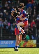 7 November 2021; Annie Moffatt, right, and Emma Duggan of St Peter's Dunboyne celebrate after their side's victory in the Meath County Ladies Football Senior Club Championship Final match between St Peter's Dunboyne and Seneschalstown at Páirc Tailteann in Navan, Meath. Photo by Seb Daly/Sportsfile