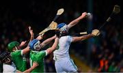 7 November 2021; Huw Lawlor of O'Loughlin Gaels, right, attempts to catch the sliotar ahead of team-mate Mikey Butler and Eoin Cody and TJ Reid of Ballyhale Shamrocks during the Kilkenny County Senior Club Hurling Championship Final match between Ballyhale Shamrocks and O'Loughlin Gaels at UPMC Nowlan Park in Kilkenny. Photo by Brendan Moran/Sportsfile