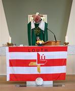 7 November 2021; Fr Derek Ryan, a Catholic Priest in the Holy Family Parish Church in Dundalk, Louth, celebrates Mass before attending the Louth County Senior Club Football Championship Final between Naomh Mairtin and St Mochta’s at Páirc Mhuire in Ardee, Louth, as the match referee. Photo by Ray McManus/Sportsfile