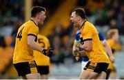 7 November 2021; Conor O'Donnell Snr, right, celebrates with St Eunan's teammate Niall O'Donnell after kicking a point during the Donegal County Senior Club Football Championship Final match between St Eunan's and Naomh Conaill at MacCumhaill Park in Ballybofey, Donegal. Photo by Ramsey Cardy/Sportsfile