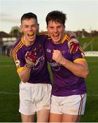 7 November 2021; Conor Sheppard, left, and Daniel O’Neill of Wolfe Tones celebrate after their side's victory in the Meath County Senior Club Football Championship Final match between St Peter's Dunboyne and Wolfe Tones at Páirc Tailteann in Navan, Meath. Photo by Seb Daly/Sportsfile