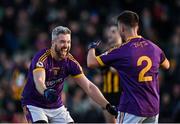 7 November 2021; Wolfe Tones players Cian Ward, left, and Brughach Ó Fionnagáin celebrate at the final whistle after their side's victory in the Meath County Senior Club Football Championship Final match between St Peter's Dunboyne and Wolfe Tones at Páirc Tailteann in Navan, Meath. Photo by Seb Daly/Sportsfile