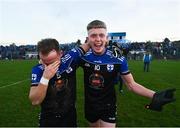7 November 2021; Craig Maguire of Blessington, right, celebrates with an emotional Kevin Hanlon after the Wicklow County Senior Club Football Championship Final match between Baltinglass and Blessington at County Grounds in Aughrim, Wicklow. Photo by David Fitzgerald/Sportsfile