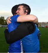 7 November 2021; Scotstown manager Colin McAree and Darren Hughes of Scotstown celebrate after winning the Monaghan County Senior Club Football Championship Final match between Scotstown and Truagh at St Tiernachs Park in Clones, Monaghan. Photo by Philip Fitzpatrick/Sportsfile