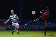 7 November 2021; Tristan Donnelly of Shamrock Rovers in action against Mark Tarzan Isong of Bohemians during the EA SPORTS National Underage League of Ireland U15 League Final match between Shamrock Rovers and Bohemians at Athlone Town Stadium in Athlone, Westmeath. Photo by Sam Barnes/Sportsfile