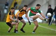 7 November 2021; Conor Madden of Gowna in action against Jack Brady and Cathal Maguire of Ramor United during the Cavan County Senior Club Football Championship Final match between Gowna and Ramor United at Kingspan Breffni in Cavan. Photo by Oliver McVeigh/Sportsfile