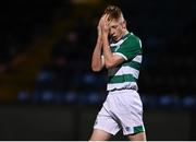 7 November 2021; Cian Dillon of Shamrock Rovers reacts after a missed chance during the EA SPORTS National Underage League of Ireland U15 League Final match between Shamrock Rovers and Bohemians at Athlone Town Stadium in Athlone, Westmeath. Photo by Sam Barnes/Sportsfile