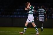 7 November 2021; Cian Dillon of Shamrock Rovers reacts after a missed chance during the EA SPORTS National Underage League of Ireland U15 League Final match between Shamrock Rovers and Bohemians at Athlone Town Stadium in Athlone, Westmeath. Photo by Sam Barnes/Sportsfile