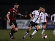 7 November 2021; Michael Duffy of Dundalk in action against Shane Elworthy of Longford Town during the SSE Airtricity League Premier Division match between Dundalk and Longford Town at Oriel Park in Dundalk, Louth. Photo by Michael P Ryan/Sportsfile
