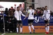 7 November 2021; Patrick Hoban of Dundalk, left, celebrates with team-mates after scoring his side's first goal during the SSE Airtricity League Premier Division match between Dundalk and Longford Town at Oriel Park in Dundalk, Louth. Photo by Michael P Ryan/Sportsfile