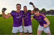 7 November 2021; Wolfe Tones players, from left, Shane Glynn, Cian Ward and Cian O’Neill celebrate after their side's victory in the Meath County Senior Club Football Championship Final match between St Peter's Dunboyne and Wolfe Tones at Páirc Tailteann in Navan, Meath. Photo by Seb Daly/Sportsfile