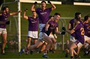 7 November 2021; Thomas O’Reilly of Wolfe Tones, centre, celebrates with team-mates at the final whistle after his side's victory in the Meath County Senior Club Football Championship Final match between St Peter's Dunboyne and Wolfe Tones at Páirc Tailteann in Navan, Meath. Photo by Seb Daly/Sportsfile