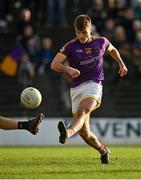 7 November 2021; Sarán Ó Fionnagáin of Wolfe Tones shoots to score his side's first goal during the Meath County Senior Club Football Championship Final match between St Peter's Dunboyne and Wolfe Tones at Páirc Tailteann in Navan, Meath. Photo by Seb Daly/Sportsfile