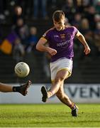 7 November 2021; Sarán Ó Fionnagáin of Wolfe Tones shoots to score his side's first goal during the Meath County Senior Club Football Championship Final match between St Peter's Dunboyne and Wolfe Tones at Páirc Tailteann in Navan, Meath. Photo by Seb Daly/Sportsfile