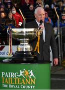 7 November 2021; Meath County Board member John Kavanagh makes a speech after the Meath County Senior Club Football Championship Final match between St Peter's Dunboyne and Wolfe Tones at Páirc Tailteann in Navan, Meath. Photo by Seb Daly/Sportsfile