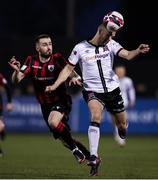 7 November 2021; Michael Duffy of Dundalk in action against Shane Elworthy of Longford Town  during the SSE Airtricity League Premier Division match between Dundalk and Longford Town at Oriel Park in Dundalk, Louth. Photo by Michael P Ryan/Sportsfile