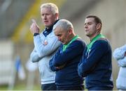 7 November 2021; Gowna Management team Dermot McCabe, Seamus McCabe and Fintan Reilly during the Cavan County Senior Club Football Championship Final match between Gowna and Ramor United at Kingspan Breffni in Cavan. Photo by Oliver McVeigh/Sportsfile
