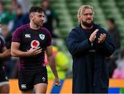 6 November 2021; Hugo Keenan, left, and Andrew Porter of Ireland after the Autumn Nations Series match between Ireland and Japan at Aviva Stadium in Dublin. Photo by Ramsey Cardy/Sportsfile