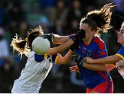 7 November 2021; Emma Duggan of St Peter's Dunboyne in action against Leanne Clarke of Seneschalstown during the Meath County Ladies Football Senior Club Championship Final match between St Peter's Dunboyne and Seneschalstown at Páirc Tailteann in Navan, Meath. Photo by Seb Daly/Sportsfile