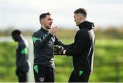 8 November 2021; Lee O'Connor, left, and Brian Maher during a Republic of Ireland U21's training session at the FAI National Training Centre in Abbotstown in Dublin. Photo by Harry Murphy/Sportsfile