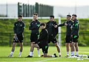 8 November 2021; Players, from left, Dawson Devoy, Andy Lyons, Colm Whelan, Liam Kerrigan, Gavin Kilkenny and Lee O'Connor during a Republic of Ireland U21's training session at the FAI National Training Centre in Abbotstown in Dublin. Photo by Harry Murphy/Sportsfile