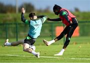 8 November 2021; Joshua Ogunfaolu-Kayode, right, and Will Ferry during a Republic of Ireland U21's training session at the FAI National Training Centre in Abbotstown in Dublin. Photo by Harry Murphy/Sportsfile