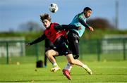8 November 2021; Ollie O’Neill, left, and Armstrong Oko-Flex during a Republic of Ireland U21's training session at the FAI National Training Centre in Abbotstown in Dublin. Photo by Harry Murphy/Sportsfile